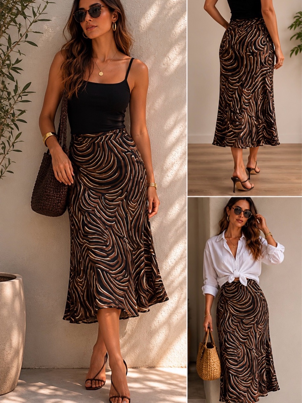 J McLaughlin brown midi skirt with‎ zebra print. Size: 12 #zebraprint #skirt